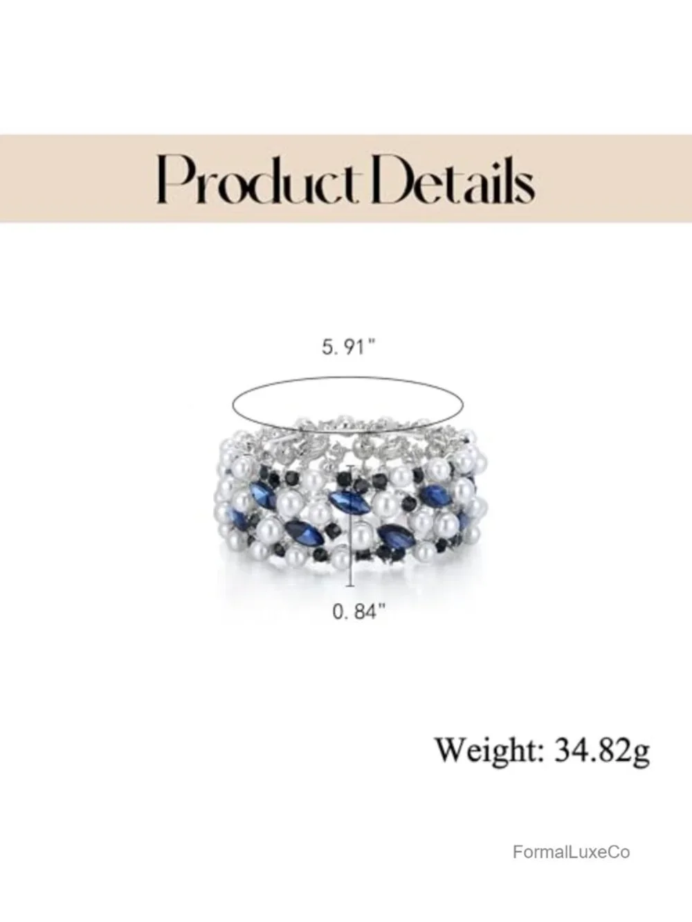 Vintage Inspired Leaf Stretch Bracelet with Simulated Pearls and Crystals